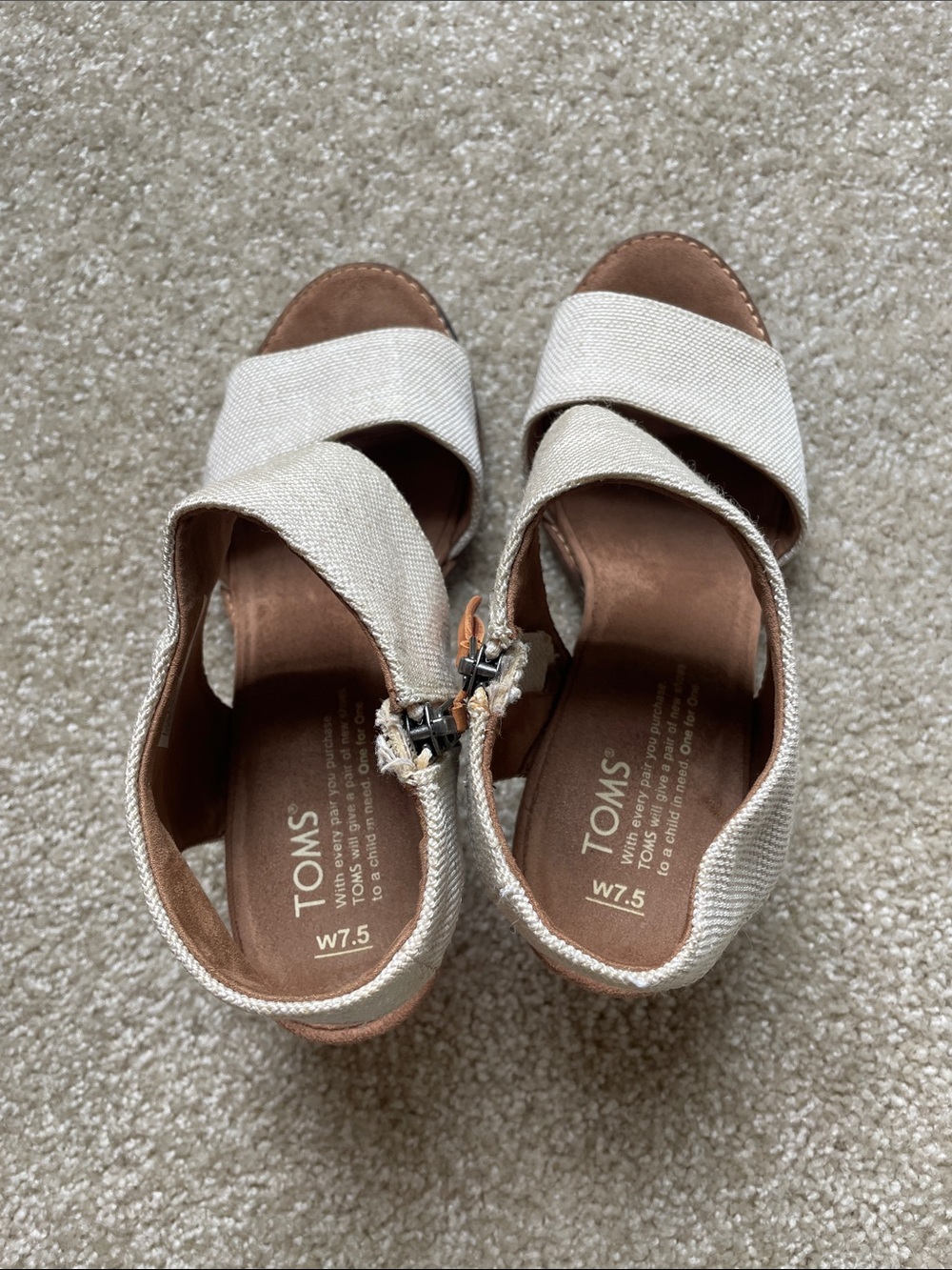 TOMS Cream Cross‑Strap Wedge Sandals - Picture 2 of 5